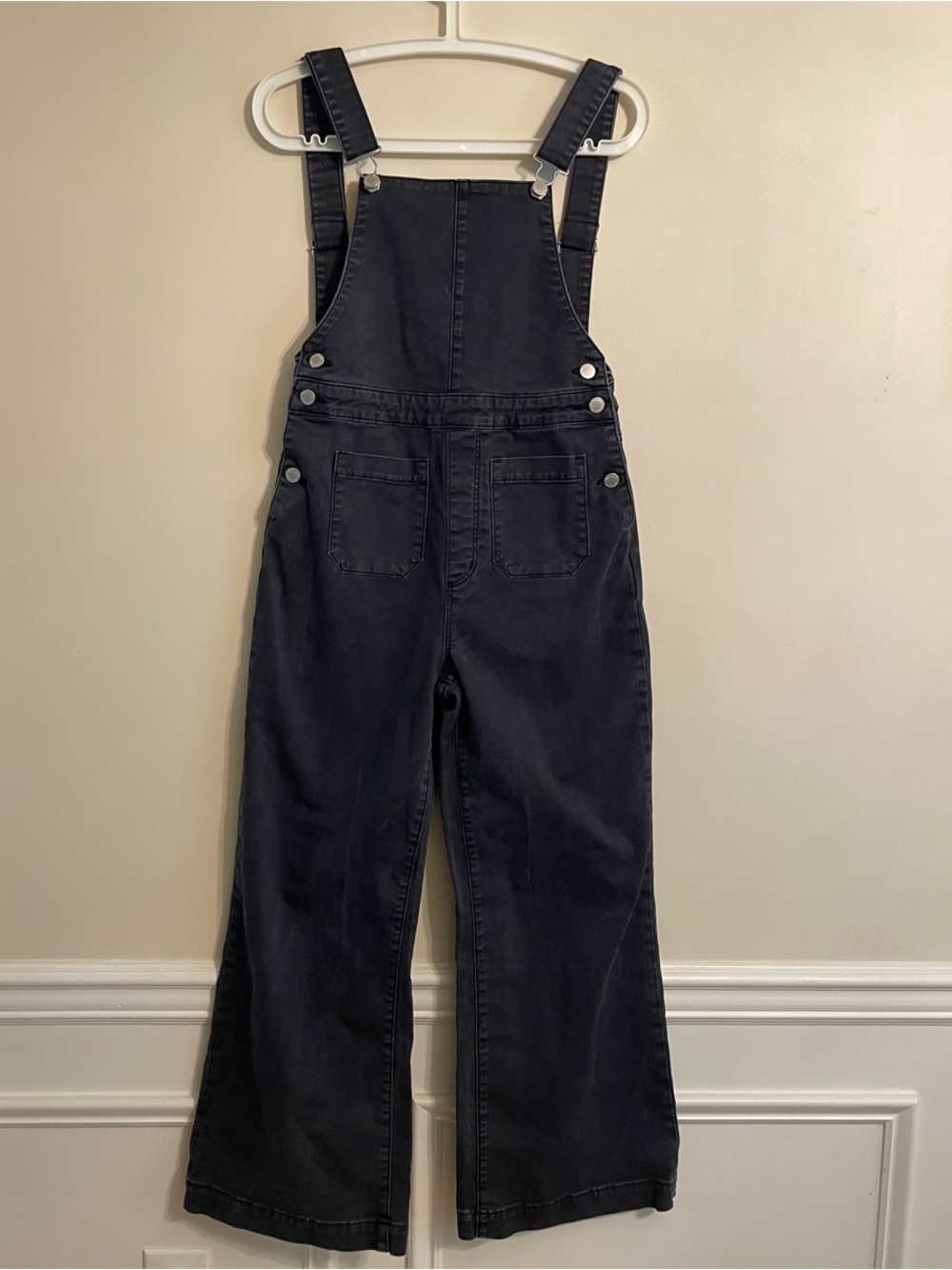 ROLLA'S Black Wide Leg Denim Overalls with Front Patch Pockets